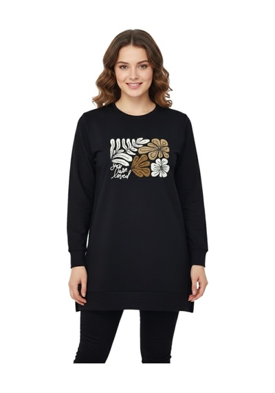 Caftan Kadın Sıfıryaka Önü Nakışlı Tunik Bgl-st05085 Siyah
