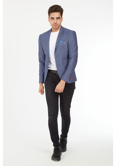 Sposo 5115 Dar Kalıp  Örme Kot İndigo Erkek Blazer Ceket İndigo