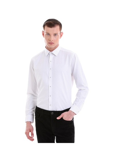 Hatemoğlu Siyah Slim Fit Baskılı Pamuklu Slim Yaka Uzun Kollu Klasik Gömle Siyah