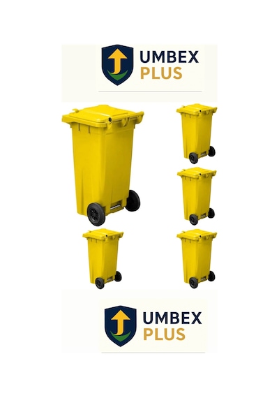 Umbex 5 Adet Plastik Çöp Konteynerı Çöp Kovası 120 Lt Isıya Karşı Dayanıklı 5 Adet Sarı