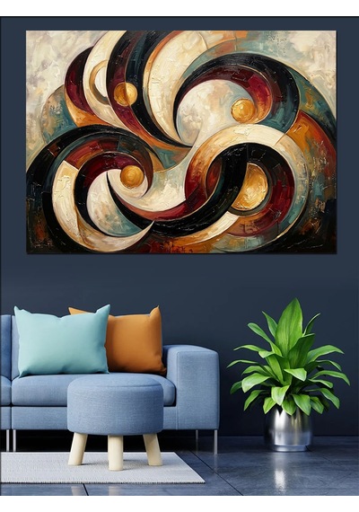 Soyut Geometrik Daireler Modern Sanat Dekoratif Kanvas - Mdf Ahşap Tablo