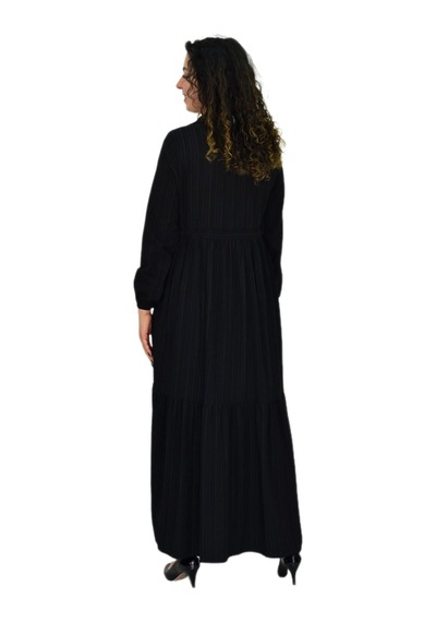 Wearon Kadın Uzun Kol Lastikli Kabartma Çizgili Elbise Bgl-st04676 siyah