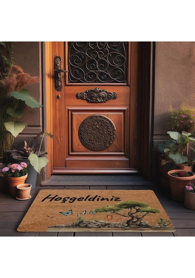 Valerine Life Zeytin Ağacı Ve Kelebekler Hoş Geldiniz Kapı Önü Paspası 45x70cm