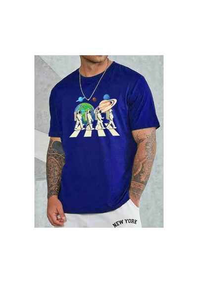 Medinenur Astronot Baskılı Kadın Tshirt Mavi