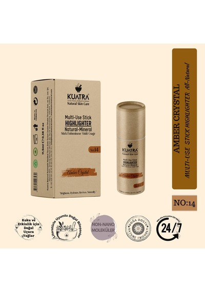 Kuatra Amber Crystal Doğal Bakır Işıltı Highlighter Stick Nemlendirici & Plastiksiz Ambalaj 14