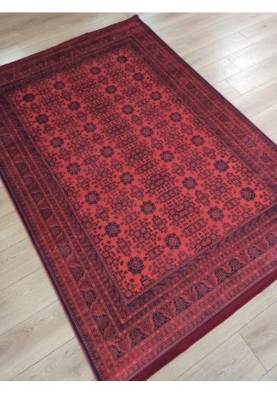 Çam Halı Gloria Td410 Bordo Afgan Desen Dokuma Saçaklı Kilim