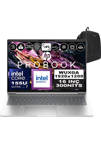 HP ProBook 460 G11A23BCEAF04 U7-155U 16 GB 4 TB SSD 16" Dos WUXGA Dizüstü Bilgisayar + Zetta Çanta