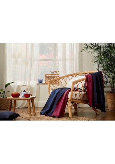Ponponlu Pamuk Battaniye Tek Kişilik 150x200 Lacivert-bordo Desenli