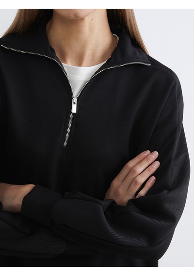 Lcw Comfort Siyah Dik Yaka Kadın Fermuarlı Sweatshirt