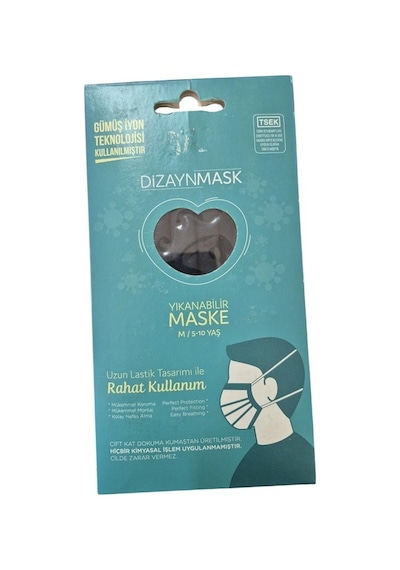 Dizaynmask Gümüş İyonlu Bez Maske Siyah Çocuk M 5-10 Yaş