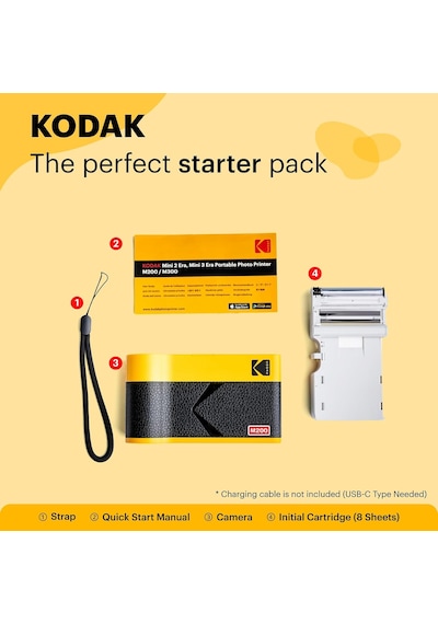 Kodak Mini 2 Era 4pass Mobil Fotoğraf Yazıcısı 5,3 X 8,6 Cm Siyah, Fotoğraf Yazıcısı + 8 Yaprak Çok Renkli