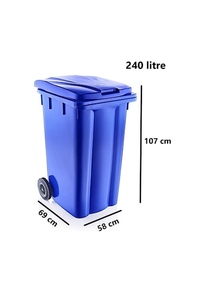 Omnipazar Sy-6510 Tekerlekli Kapaklı Plastik Çöp Konteyneri 240 Lt Mavi Mavi