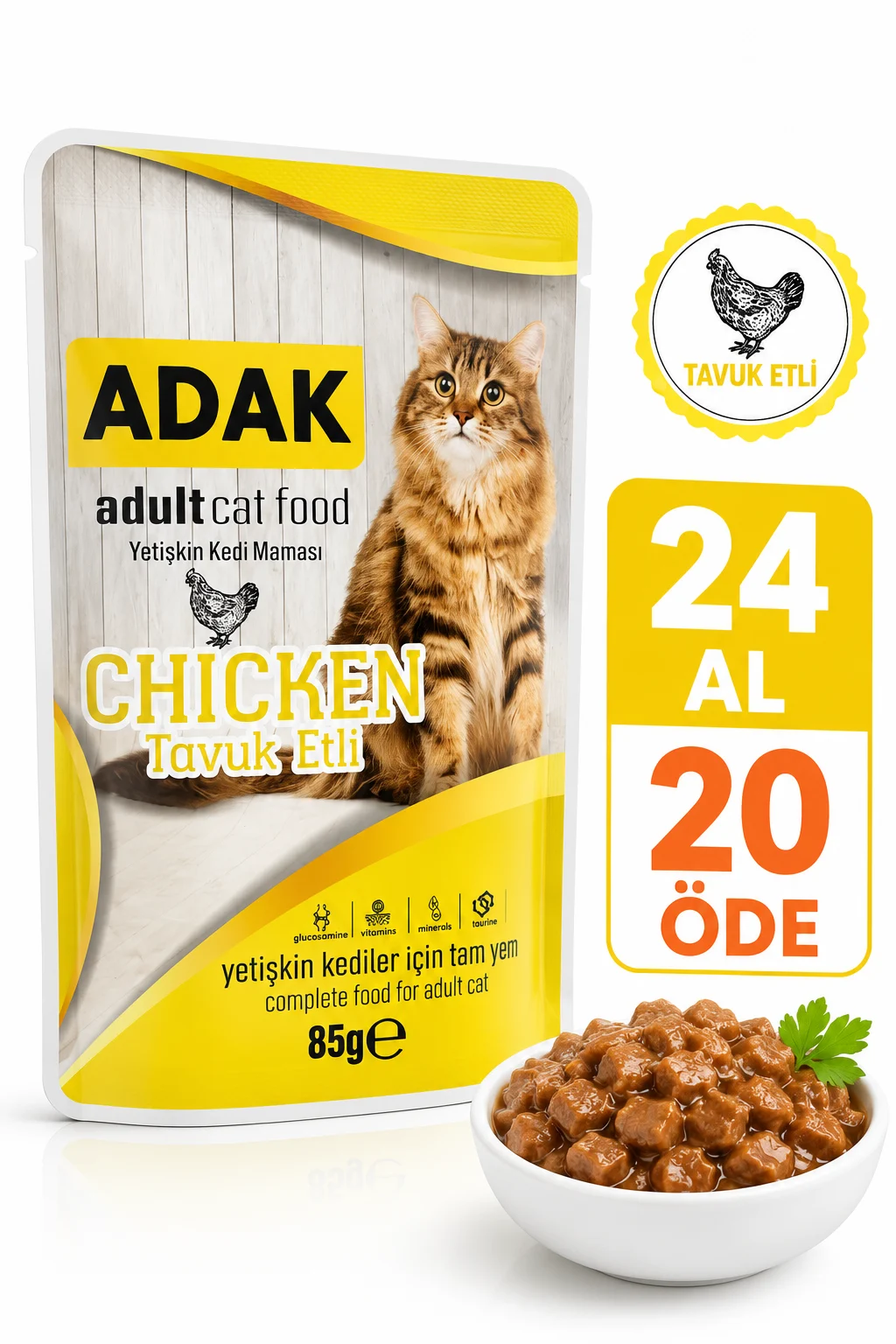 Adak Adult Yetişkin Kedi Yaş Mama Pouch Tavuk Etli 85 Gr X 24 Adet 24 Al 20 Öde