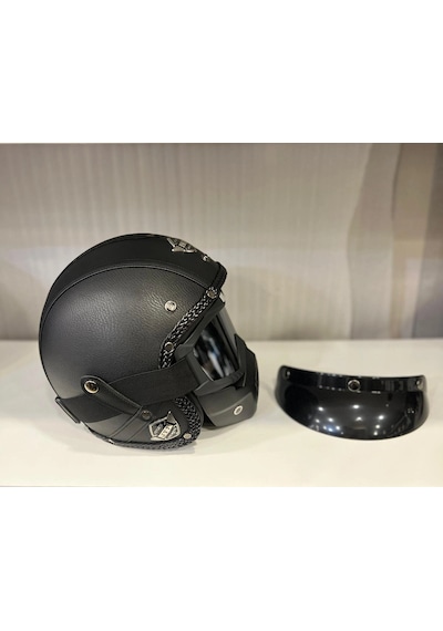 Kask Tex 701 Jyt Siyah Deri + Kask Maskeli
