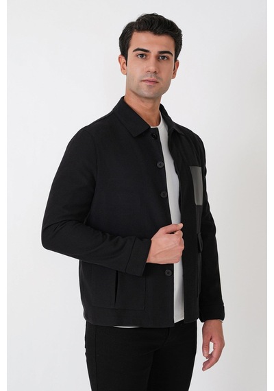 Comfort Fit Gömlek Yakalı Deri Cep Detaylı Fitilli Pamuk Dokumalı Siyah Gömlek Ceket C 733 Comfort Fit Gömlek Yakalı Deri Cep Detaylı Fitilli Pamuk Dokumalı Siyah Gömlek Ceket C 733