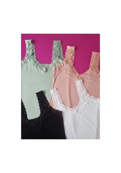 Demirsa Boutique Dantel Detaylı Modal Kumaş Askılı Siyah, Beyaz, Pudra Ve Yeşil Renk 4'lü Kadın Atlet Çok Renkli4 Demirsa Boutique Dantel Detaylı Modal Kumaş Askılı Siyah, Beyaz, Pudra Ve Yeşil Renk 4'lü Kadın Atlet Çok Renkli4