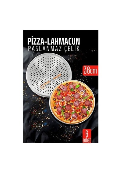 6 Lı Paslanmaz Çelik Pizza-lahmacun Tepsisi Delikli Tasarım İle Mükemmel Pişirme 36 Cm 722229 Siyah