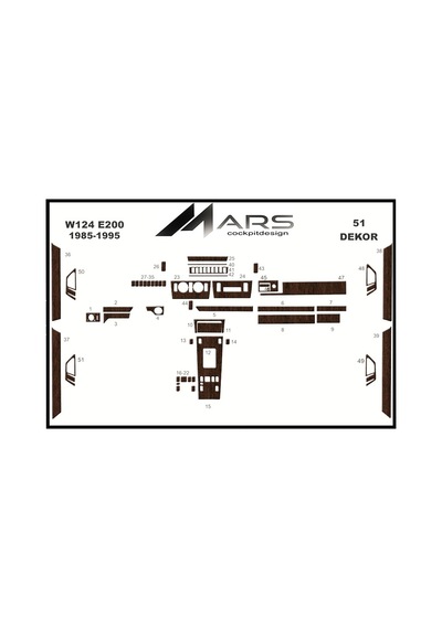 Mercedes 124 E200 Torpido Kaplama 1985-1996 51 Parça Koyu Meşe