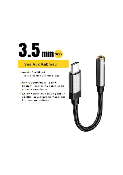 Essager Type-c To 3.5mm Aux Dönüştürücü Type-c To 3.5mm Kulaklık Dönüştürücü Ses Dönüştürücü Kablo