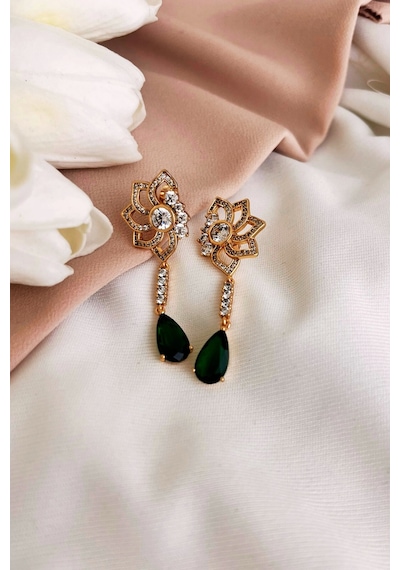 Xuping Sallantılı Model Zümrüt Yeşil Çelik Küpe Çok Renkli