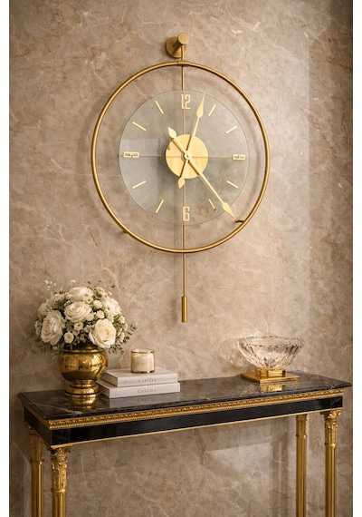 MetaQuartz Aksesuar (Büyük Boy-50*75 cm)Gold Luxry Şefaf Cam , Orta Boy Metal Çember , Modern Dekoratif Gold