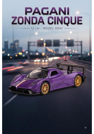 Hobbiez Lisanslı Pagani Zonda Kapıları Açılabilir Model Diecast 1.36 Ölçek Metal Model Araç Mor