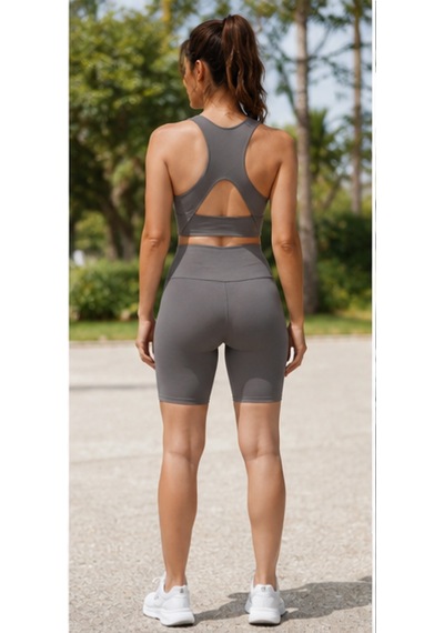 Cocosushicooo Kadın Spor Takım Toparlayıcı Yüksek Bel Biker Tayt & Destekli Spor Büstiyer Takım Vizon