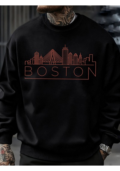 Startmore Startmoreboston City Line Baskılar Erkekler Kazak Sonbahar Hip Hop Moda Kazaklar Rahat Tişörtü Rahat P Siyah