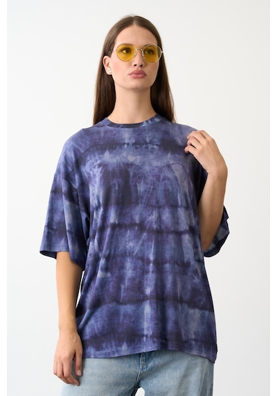 Bisiklet Yaka Batik Baskı T-shirt Mavi