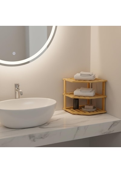 3 Katlı Doğal Bambu Köşe Rafı - Tezgah Üstü Mutfak Ve Banyo Düzenleyici Baharatlık, Kavanoz Ve Dekoratif Raf Diğer