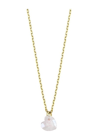 Mini Kalpli Kuvars Taşlı Gold Kaplama Gümüş Kolye Gümüş