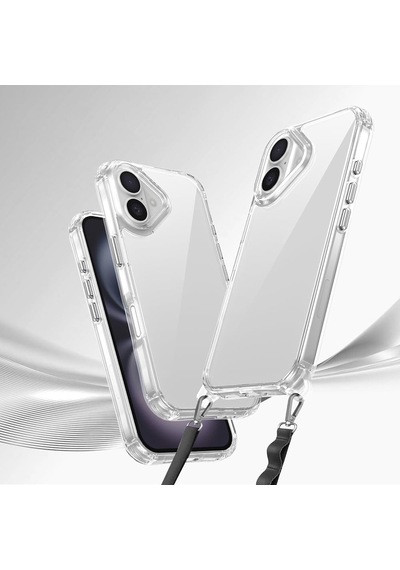 Apple İphone 16 İle Uyumlu Kılıfı Şeffaf Silikon Askılı Darbe Ve Kamera Lens Korumalı Tarz İnce Kapak Snap