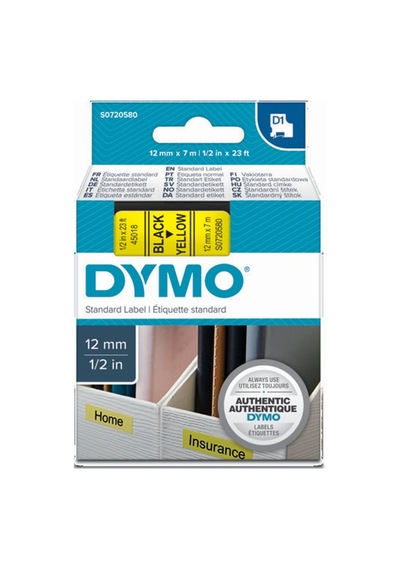 Dymo D1 Şerit Standart 12 Mmx7 Mt Sarı Üzerine Siyah 45018 S0720580 Diğer