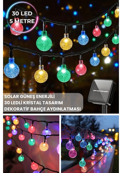Technosmart 30 Ledli 8 Modlu Solar Kristal Top Rgb Işık Bahçe Aydınlatma Dekorasyon Güneş Enerji