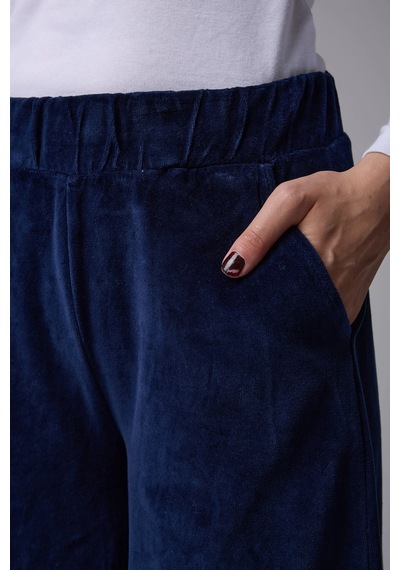 Defys Kadın Bol Paça Cepli Kadife Oversize Fit Pantolon Lacivert - 595424688 Lacivert