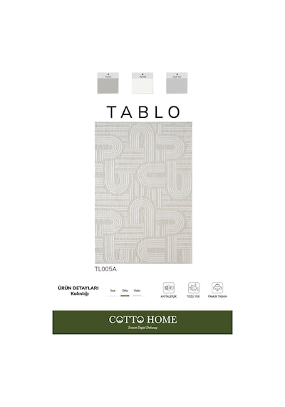 Tablo Tl005a Krem Halı Geometrik Desen Antialerjik Pamuk Taban Yıkanabilir Salon Halısı Yatak Odası
