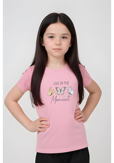 Fyk Kids Kız Çocuk Baskılı Live Kelebek Bel Detayı Lastikli Alt-üst Pijama Takımı Pembe