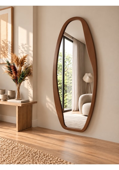 Mirroir Ahşap Çerçeveli Antik Eskitme Vintage Boy Aynası Ceviz