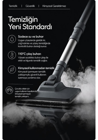 Livenzi Steam Pro 2000 Çok Fonksiyonlu Buharlı Temizlik & Hijyen Makinesi Gri