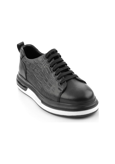 Bambi Siyah Baskılı Hakiki Deri Erkek Sneaker E01811038003 Siyah