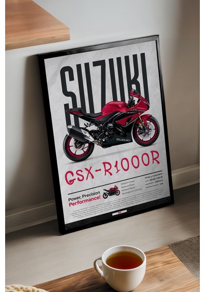 Suzuki Gsx-r1000 R Siyah Ahşap Çerçeveli Poster, Dekoratif Motosiklet Duvar Tablosu