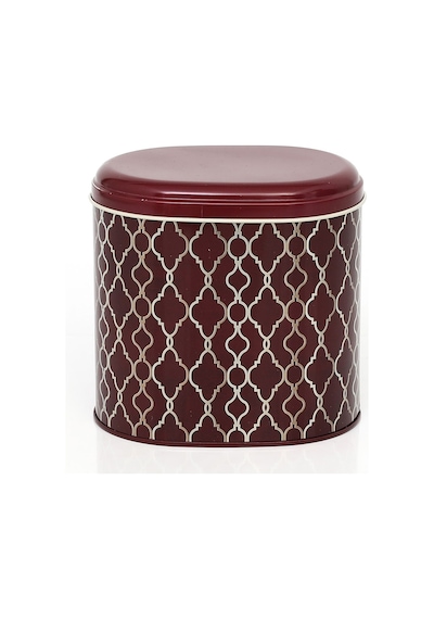 Trellis Old Burgundy Desenli Oval Metal Saklama Kabı 14 x 12 x 13 CM 1.4 L