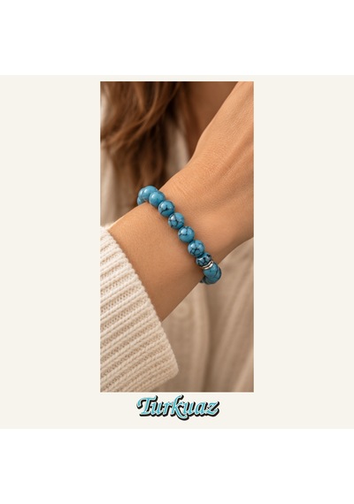 Turkuaz Taşı Bileklik 8 Mm, Unisex, Elastik Çok Renkli