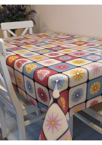 Elyaflı Pvc Muşamba - Desenli Silinebilir Masa Örtüsü Mavi Fnt1249 Mavi
