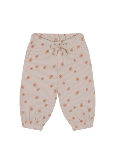 Antebies Bej Kır Çiçekleri Desenli Bambu Kumaş Bel Lastikli Bağcıklı Uzun Kollu Kız Bebek Tshirt Pantolon Set Krem