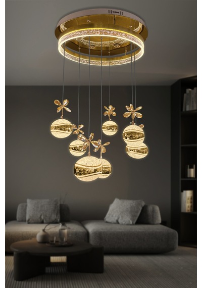 7 Li Eliza Top Modern Sarkıt Led Avize - Kumandasız / Gold Gold