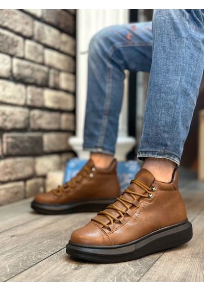 Boa Ba0312 Bağcıklı Yüksek Taba Siyah Taban Erkek Tarz Spor Bot Taba
