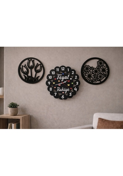 Duvar Saati 40 Cm Çiçekler 30 Cm Kişiye Özel No 1024 Çok Renkli