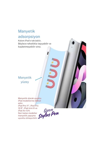 Apple Uyumlu iPad  Stylus Kalem Avuç İçi Reddetme Ve Eğim Hassasiyetli Dokunmatik iPad  Tablet Kalemi Beyaz