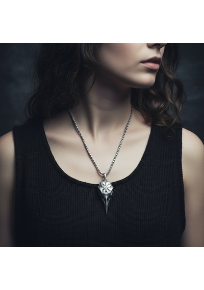 Koruma Kuzgun Kafatası - Vegvisir Gümüş Kaplama Örme Zincir Kolye Silver